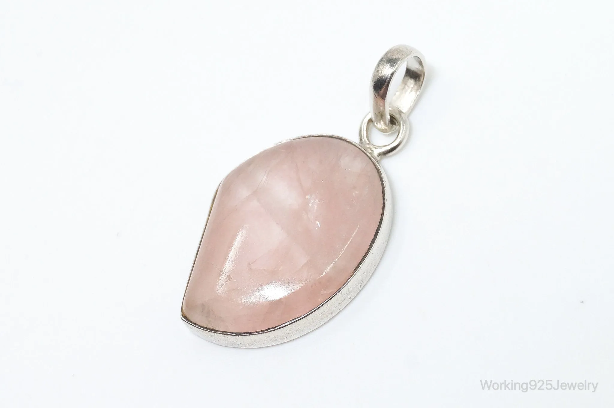 Large Vintage Rose Quartz Sterling Silver Necklace Pendant