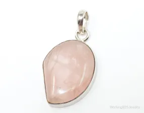 Large Vintage Rose Quartz Sterling Silver Necklace Pendant