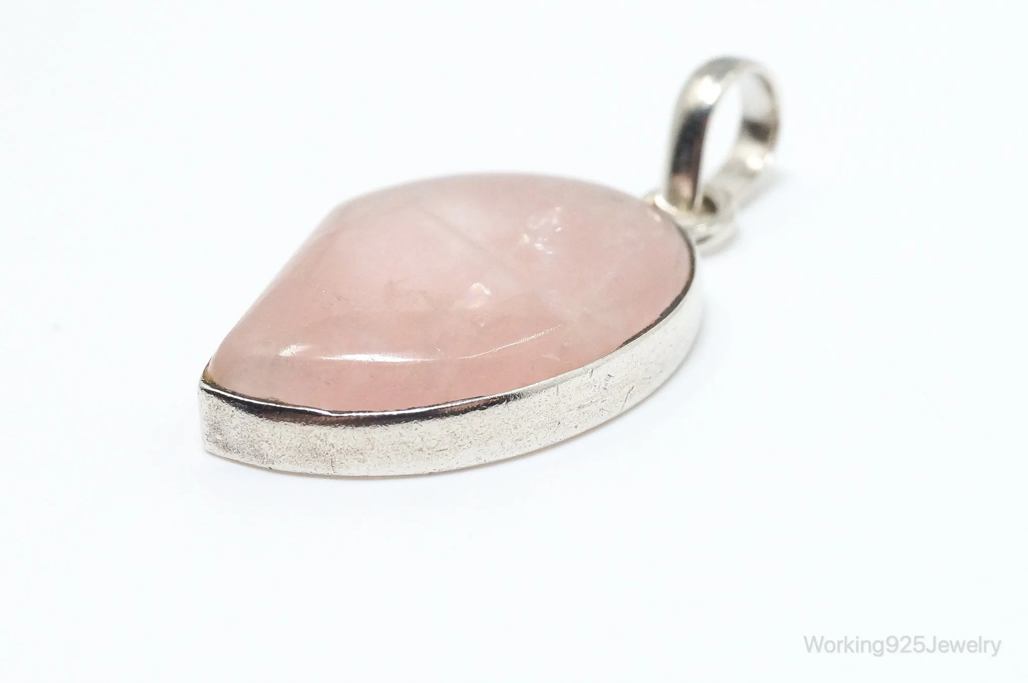 Large Vintage Rose Quartz Sterling Silver Necklace Pendant