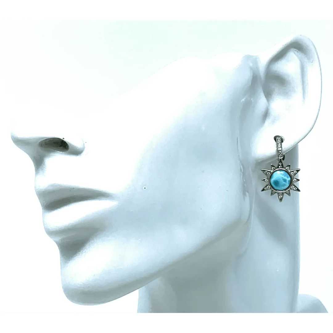 Larimar Sun CZ Sterling Silver Stud Earrings