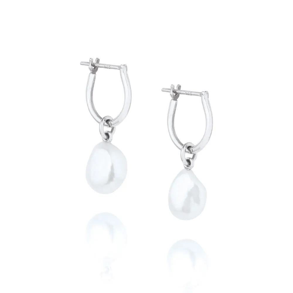 Linda Tahija Baroque Pearl Basic Hoop Earrings Silver