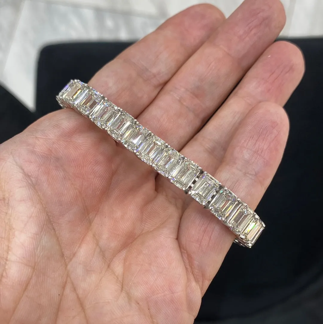 Linelle 46 Carat Emerald Cut Lab-Grown Diamond Tennis Bracelet in 14k White Gold