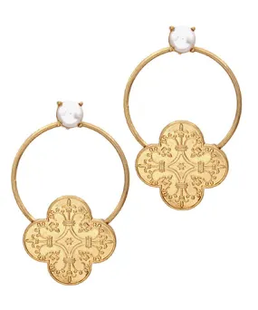 Linked Clover Coin &amp; Pearl Earrings