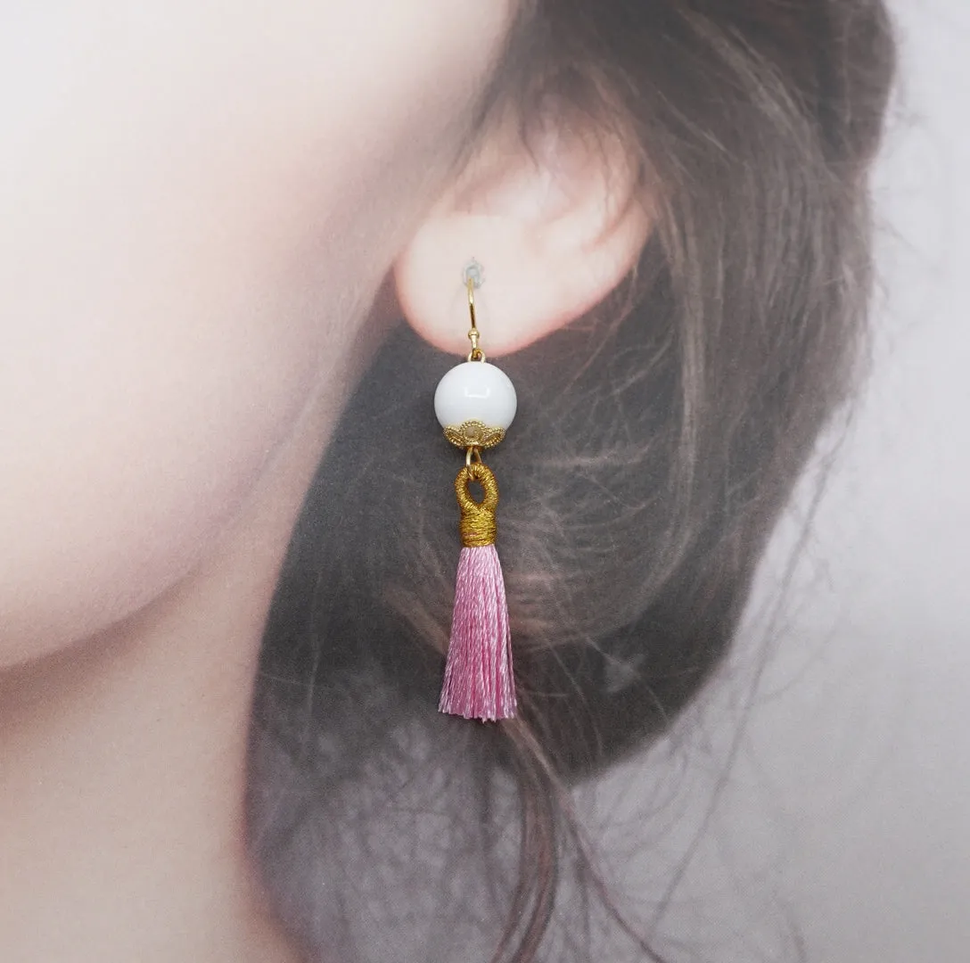 Little Gemstone Silk Tassel Earrings