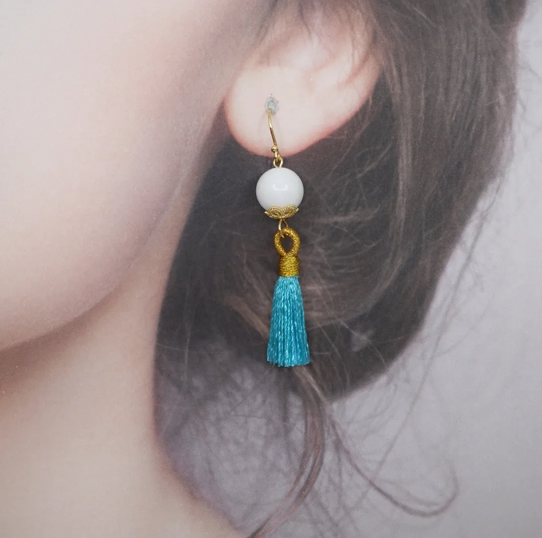 Little Gemstone Silk Tassel Earrings