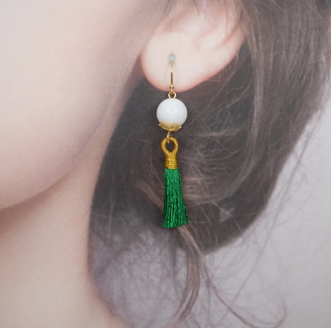 Little Gemstone Silk Tassel Earrings