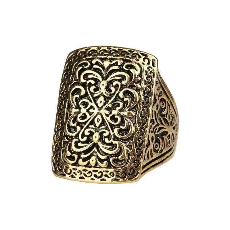 Medieval Era Patina Etched Cocktail Ring for Women