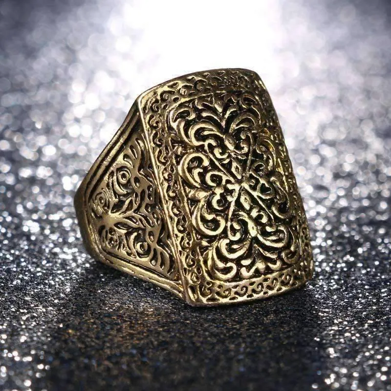 Medieval Era Patina Etched Cocktail Ring for Women