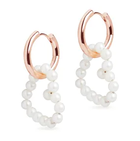 Midi Hoop and Large Heart Pearl Charm Rose Gold Earring Set