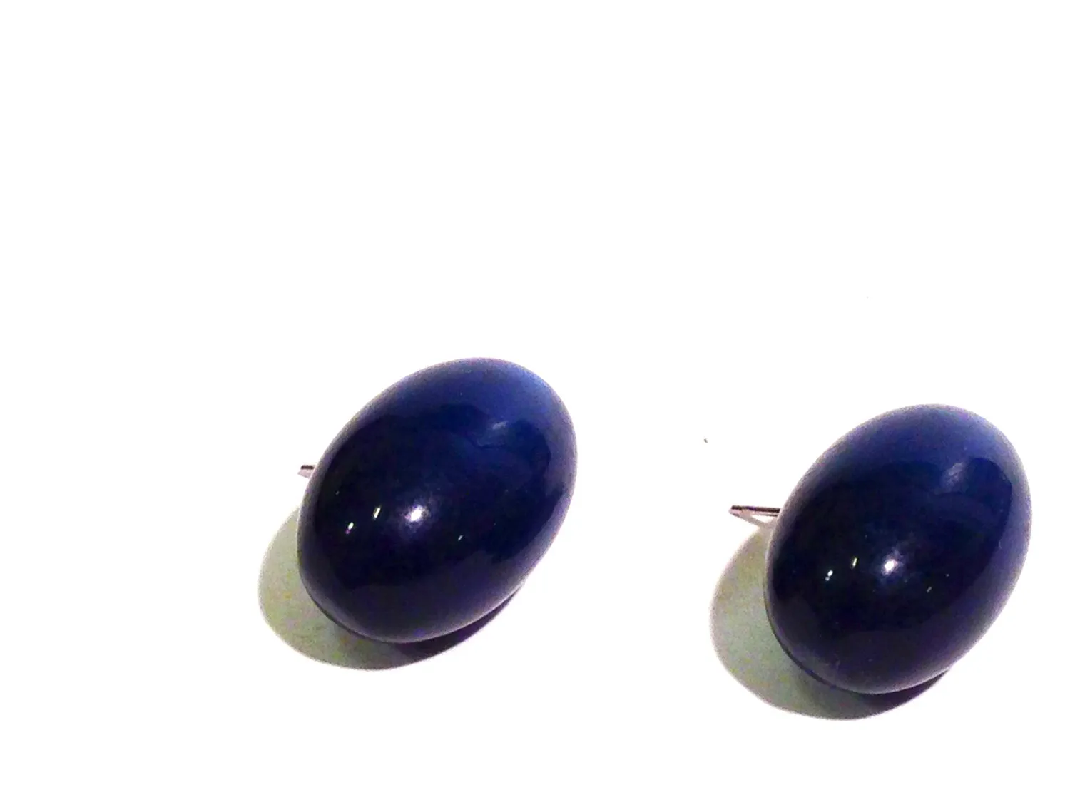 Midnight Blue Moonglow Oval Bulb Stud Earrings