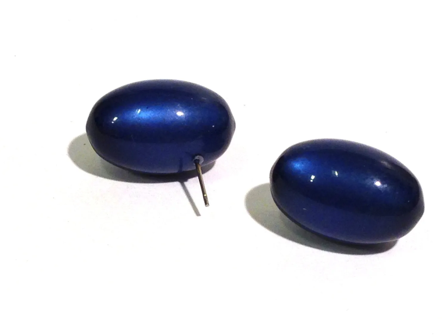 Midnight Blue Moonglow Oval Bulb Stud Earrings