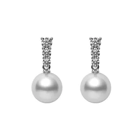 Mikimoto 18K White Gold Diamond & 7.5mm Pearl Dangle Earrings