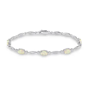 Mirage Diamond Set Created Opal Bracelet in Sterling Silver