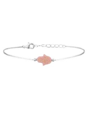 Mocha Sterling Silver Mini Hamsa Fine Bracelet - Pink