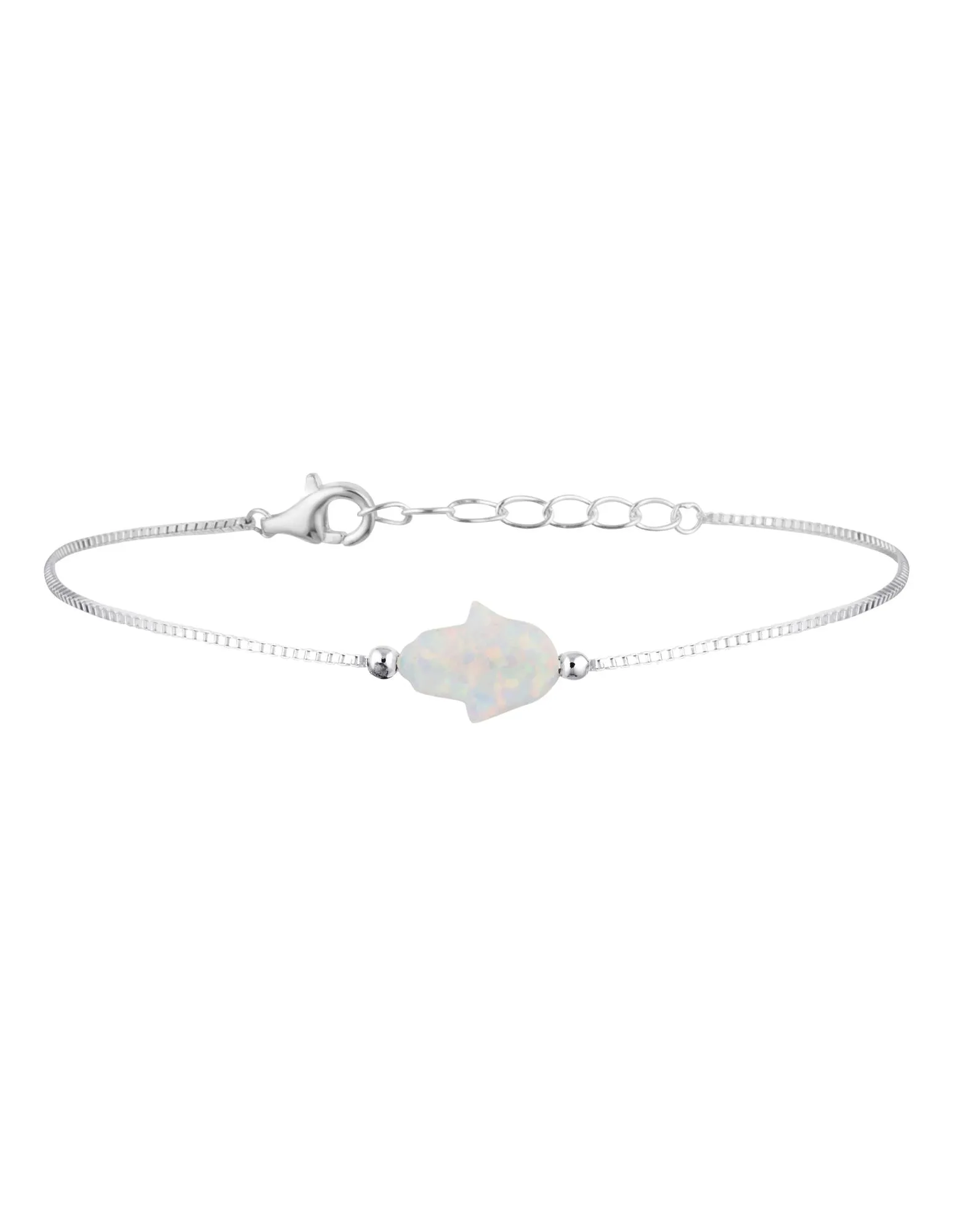 Mocha Sterling Silver Mini Hamsa Fine Bracelet - White