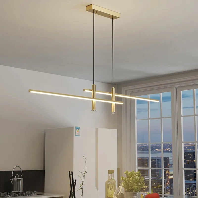 Modern Simple Led Pendant Lights Dining Room Table Lines Light Nordic Creative Bar Counter Long Strip Indoor Lighting Chandelier