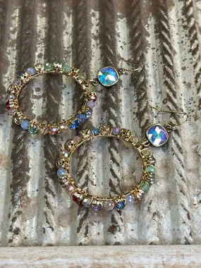 Multi Color Rhinestone Hoop Earrings