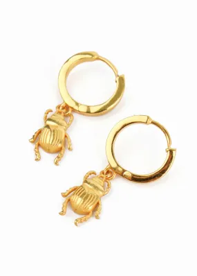 My Doris - Gold Beetle Charm Huggie Hoop Earrings