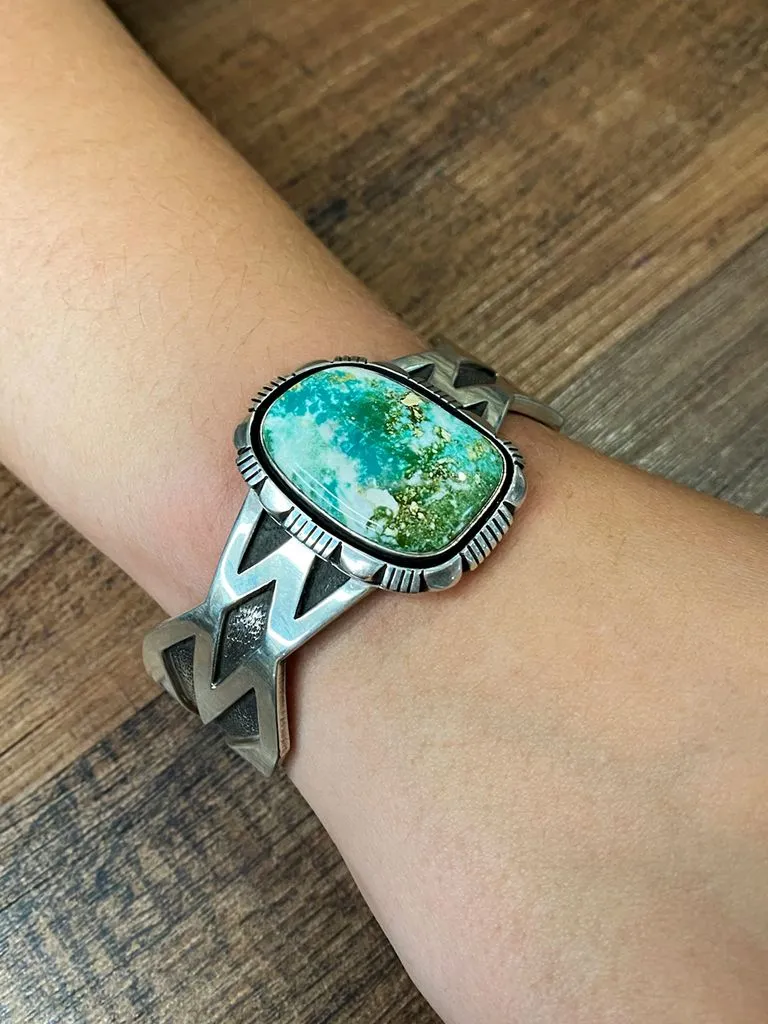 Native American Jewelry Royston Turquoise Sterling Silver Cuff Bracelet