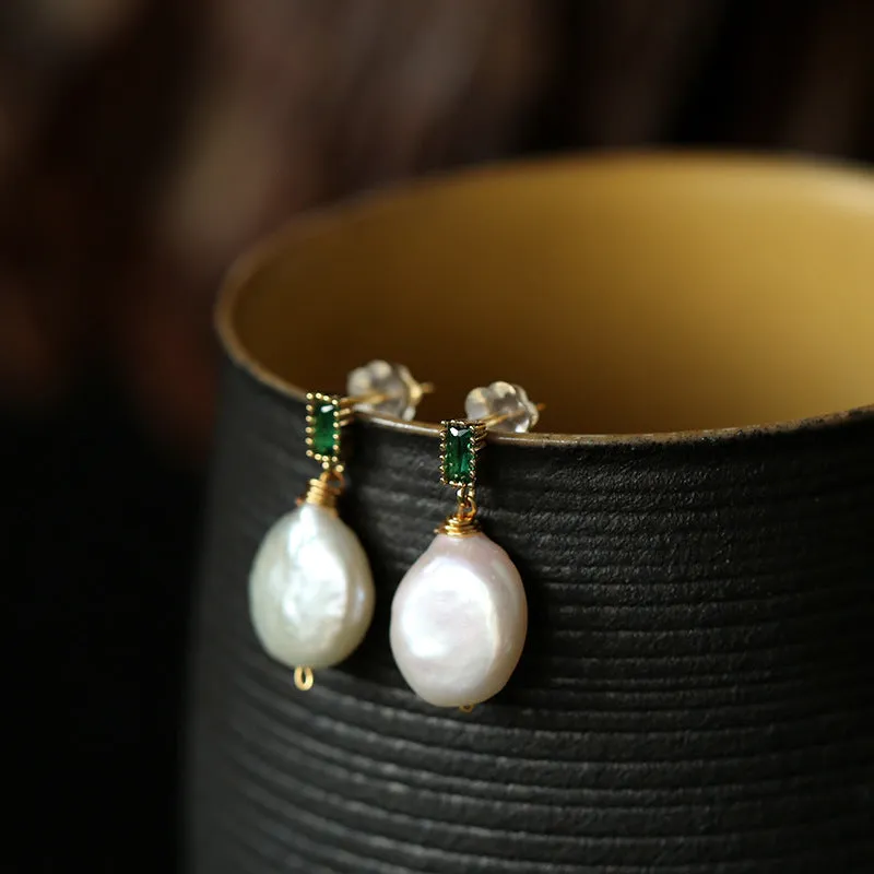 Natural Freshwater Baroque Pearl Earrings