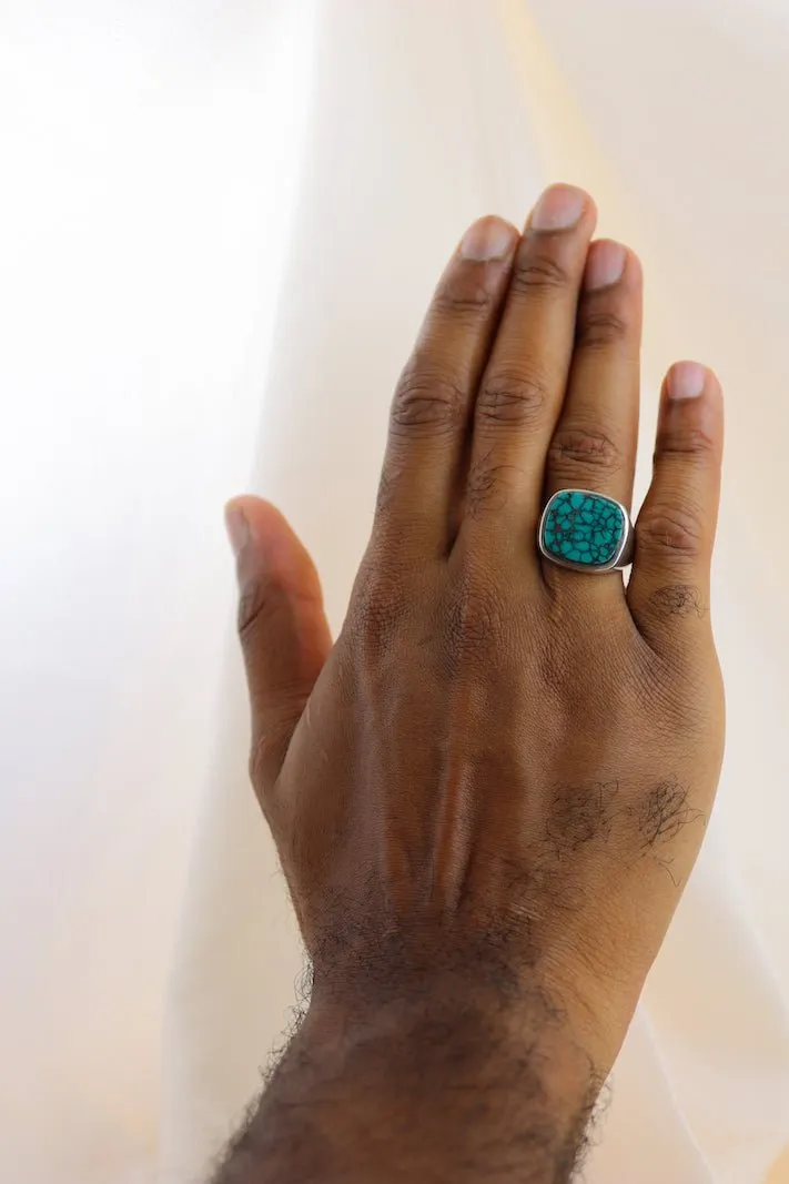 Natural Hubei Turquoise Inlay Ring