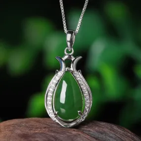 Natural Jade Pendant Nephrite Silver Zircon Pendant ZPT181