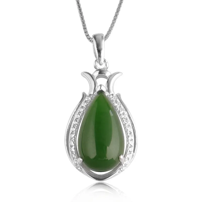 Natural Jade Pendant Nephrite Silver Zircon Pendant ZPT181