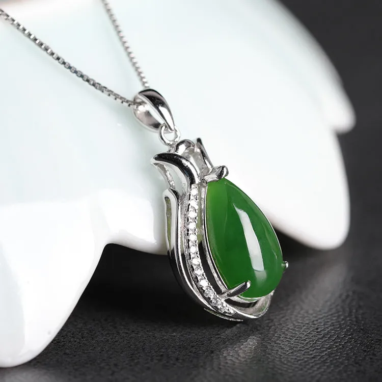 Natural Jade Pendant Nephrite Silver Zircon Pendant ZPT181