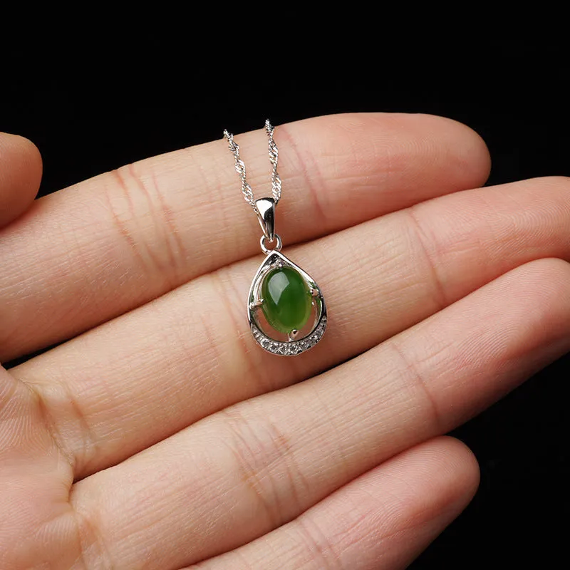 Natural Jade Pendant Nephrite Silver Zircon Pendant ZPT207