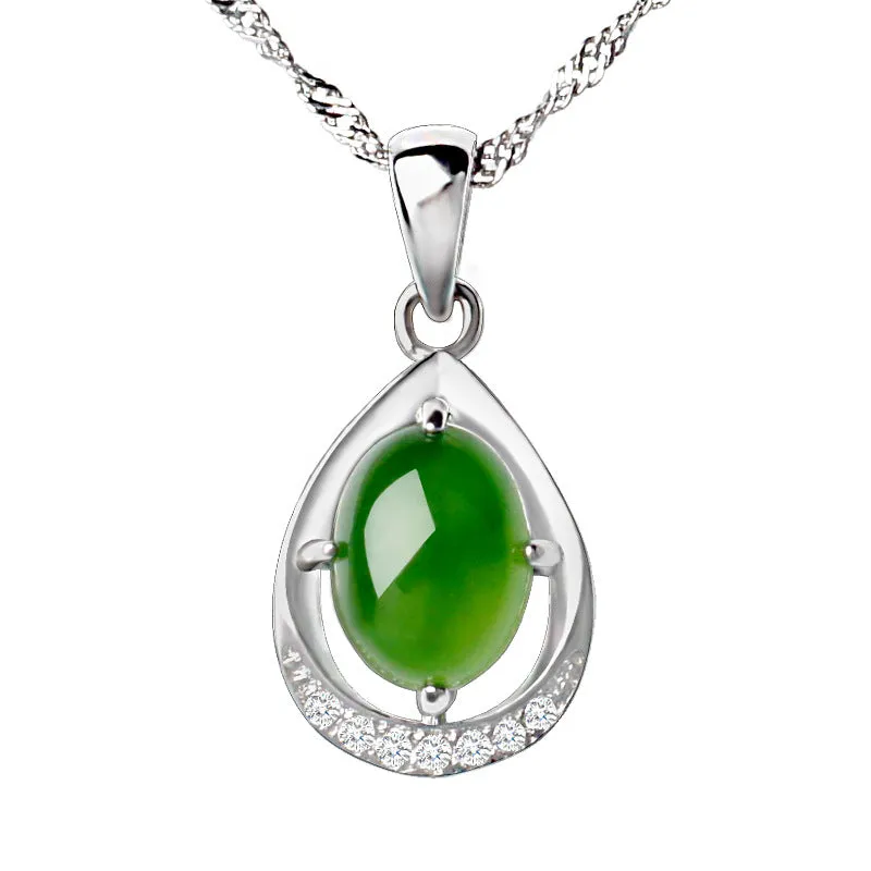 Natural Jade Pendant Nephrite Silver Zircon Pendant ZPT207