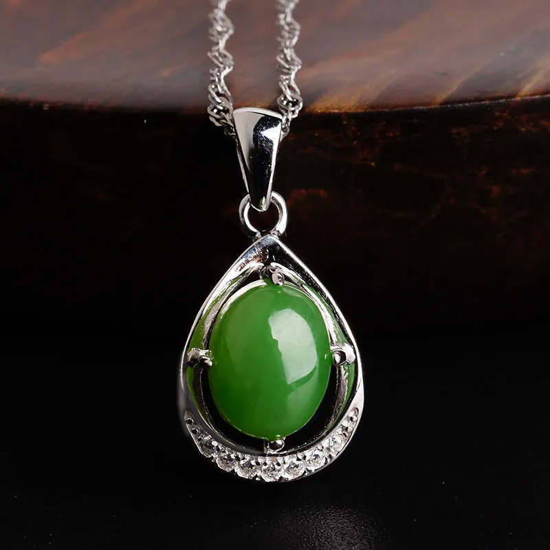 Natural Jade Pendant Nephrite Silver Zircon Pendant ZPT207