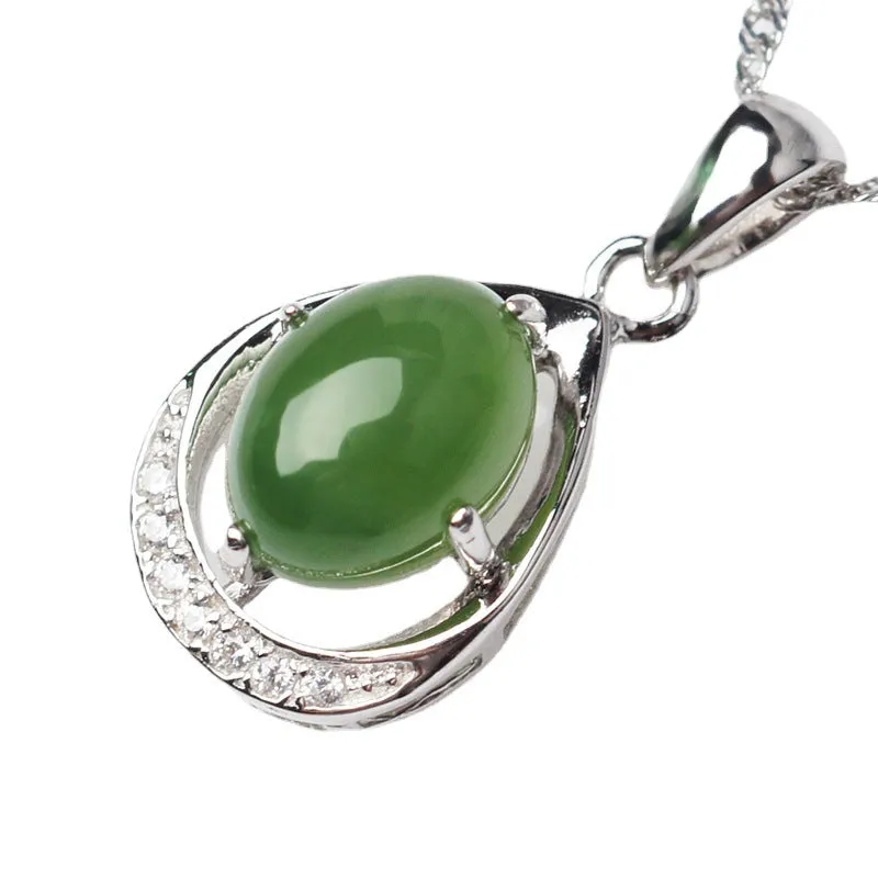 Natural Jade Pendant Nephrite Silver Zircon Pendant ZPT207