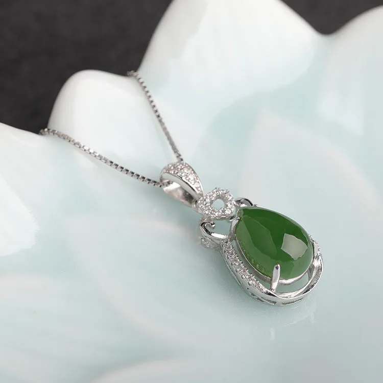 Natural Jade Pendant Nephrite Silver Zircon Pendant ZPT224