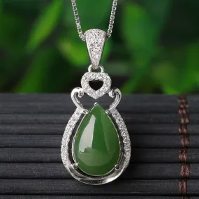 Natural Jade Pendant Nephrite Silver Zircon Pendant ZPT224