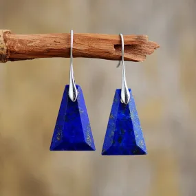 Natural Lapis Lazuli Triangle Dangle Drop Earrings