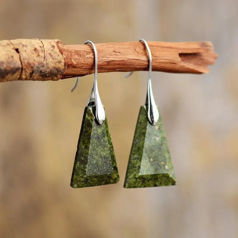 Natural Lapis Lazuli Triangle Dangle Drop Earrings