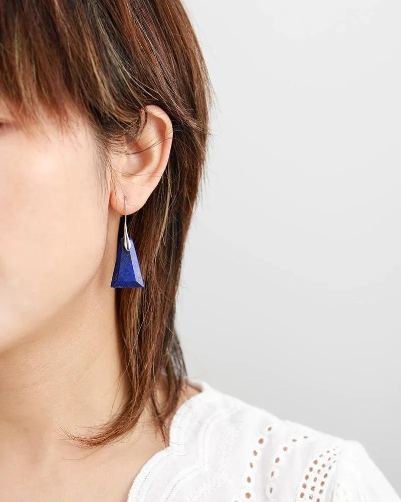 Natural Lapis Lazuli Triangle Dangle Drop Earrings