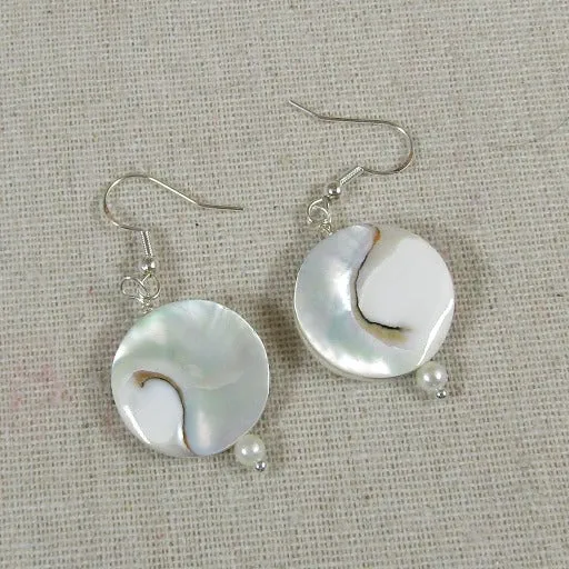 Natural Mother-of-Pearl Coin Drop Earrings