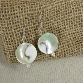 Natural Mother-of-Pearl Coin Drop Earrings