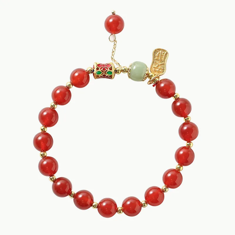 Natural Red Agate Acacia Bean Best Friend Bracelet for Girls - Planderful Fortune's Favor Collection