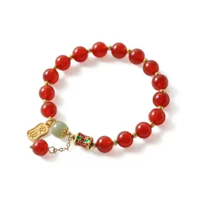 Natural Red Agate Acacia Bean Best Friend Bracelet for Girls - Planderful Fortune's Favor Collection