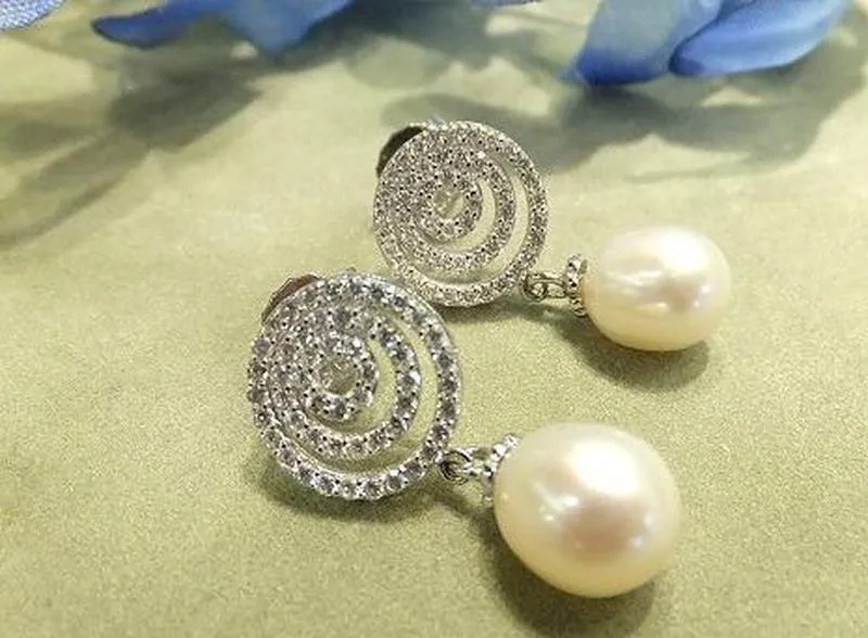 Natural White Pearl and White Topaz Gemstone Drop Earrings