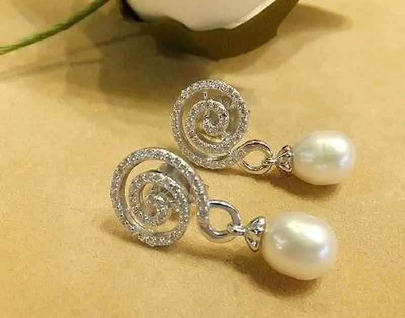 Natural White Pearl and White Topaz Gemstone Drop Earrings