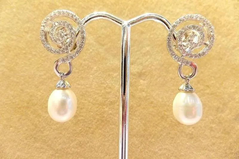 Natural White Pearl and White Topaz Gemstone Drop Earrings