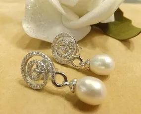 Natural White Pearl and White Topaz Gemstone Drop Earrings