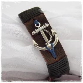 Nautical Anchor Leather Bracelet