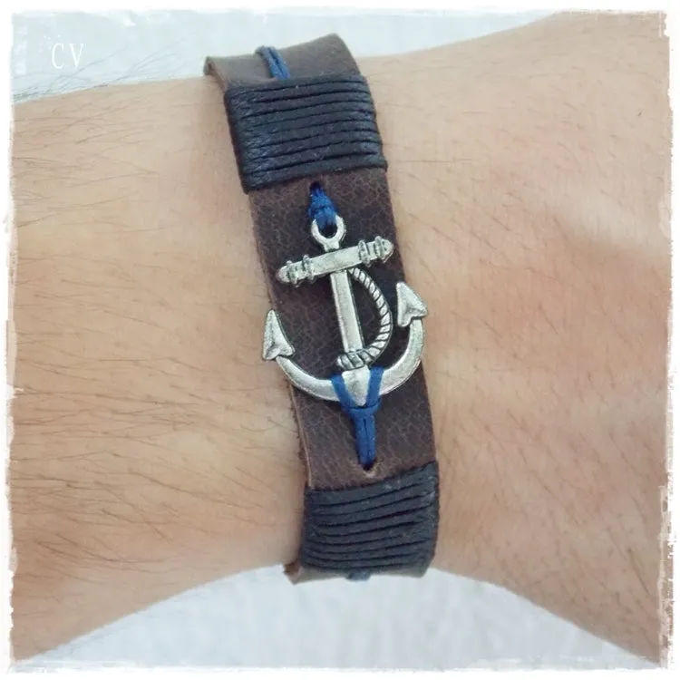 Nautical Anchor Leather Bracelet