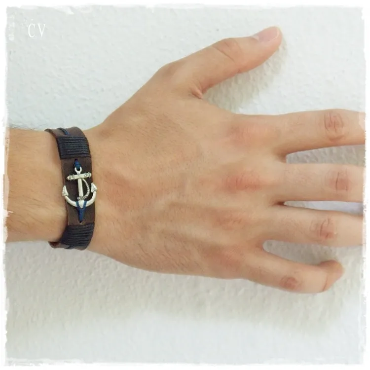 Nautical Anchor Leather Bracelet