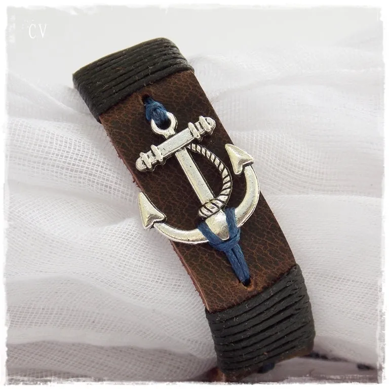 Nautical Anchor Leather Bracelet