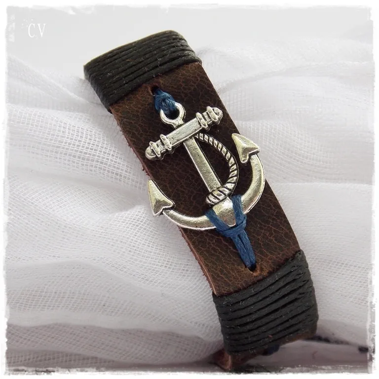 Nautical Anchor Leather Bracelet